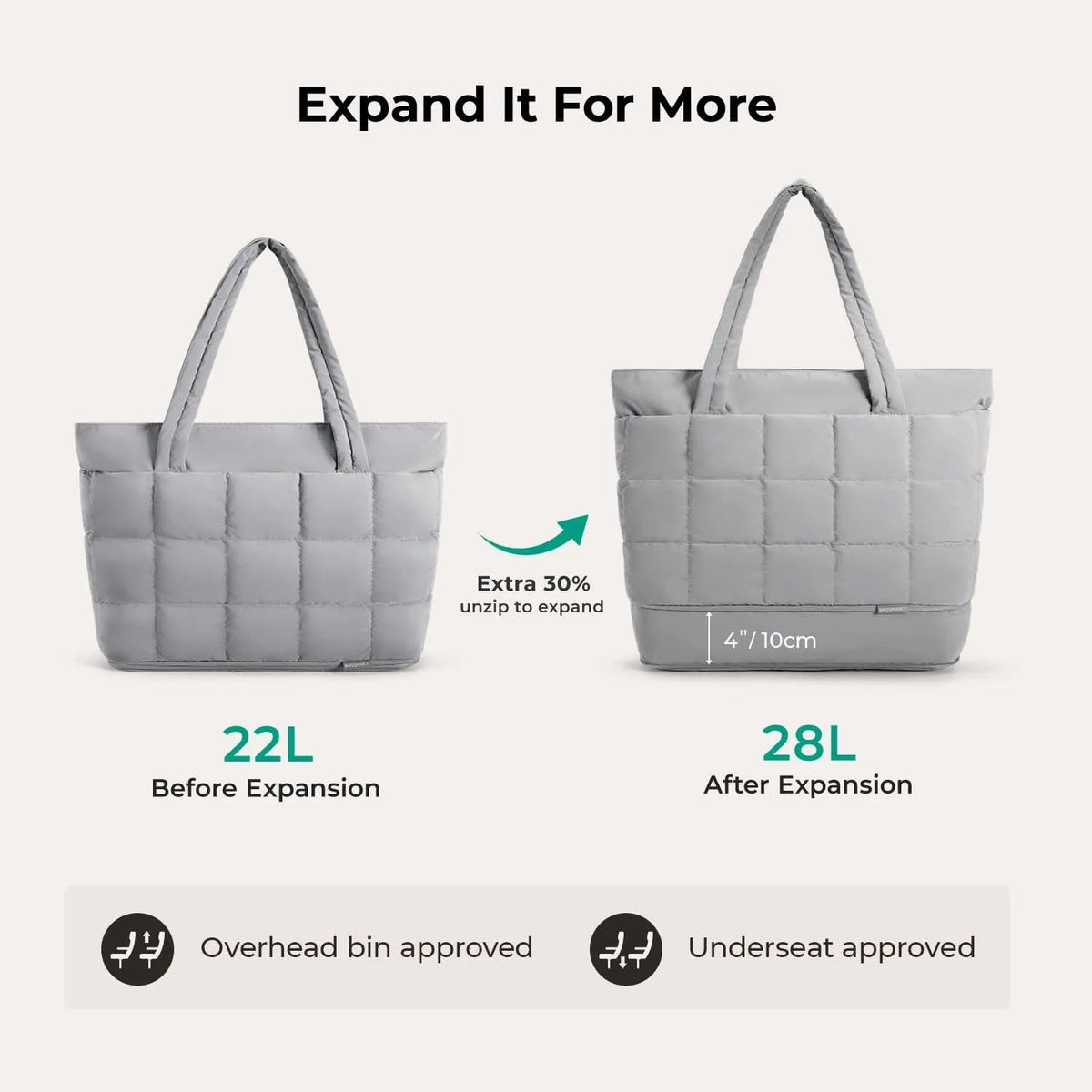Bubble 22L-28L Expandable Puffer Travel Tote Bag